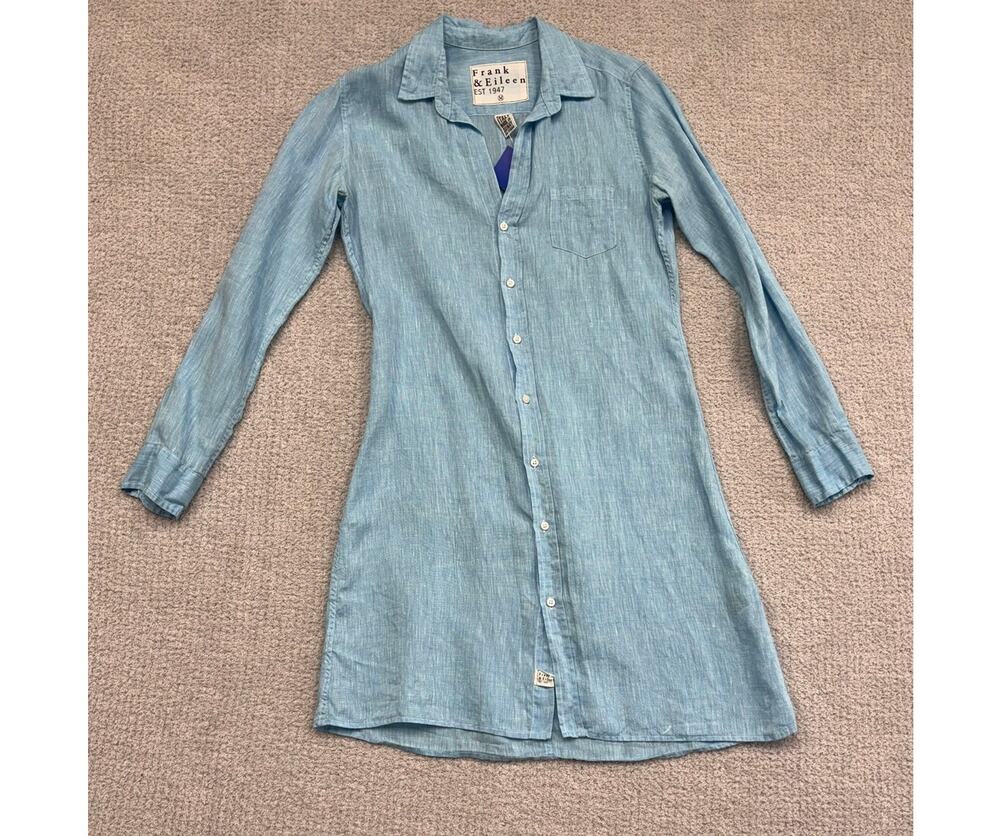 Frank & Eileen Women's Blue Long Sleeve Linen Dress Size M #80913